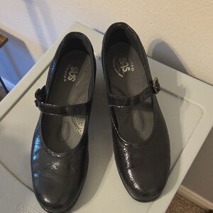 SAS Black Mary Jane Slip-On Flats with Buckle